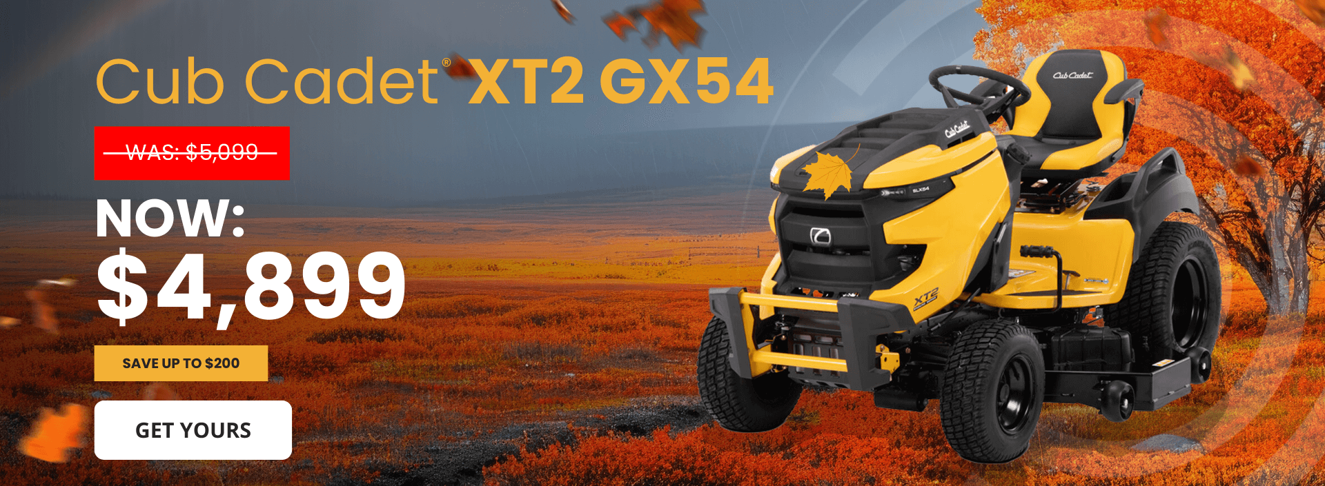 Cub Cadet XT2 GX54 Ultima Series riding mower featured in autumn sale campaign.