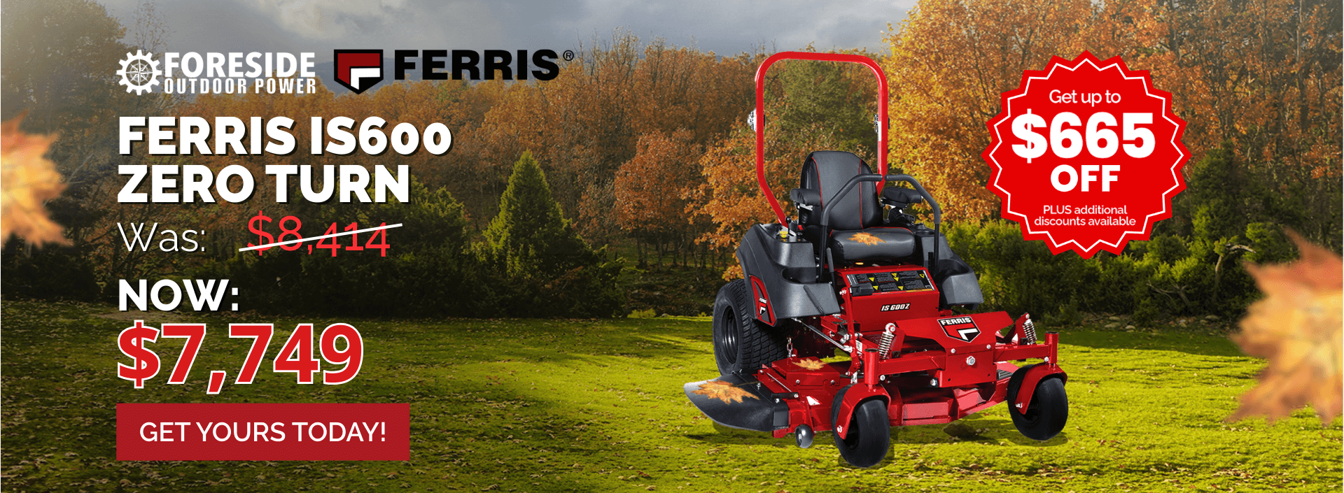 Ferris IS600 zero turn mower fall special pricing at Foreside Outdoor Power
