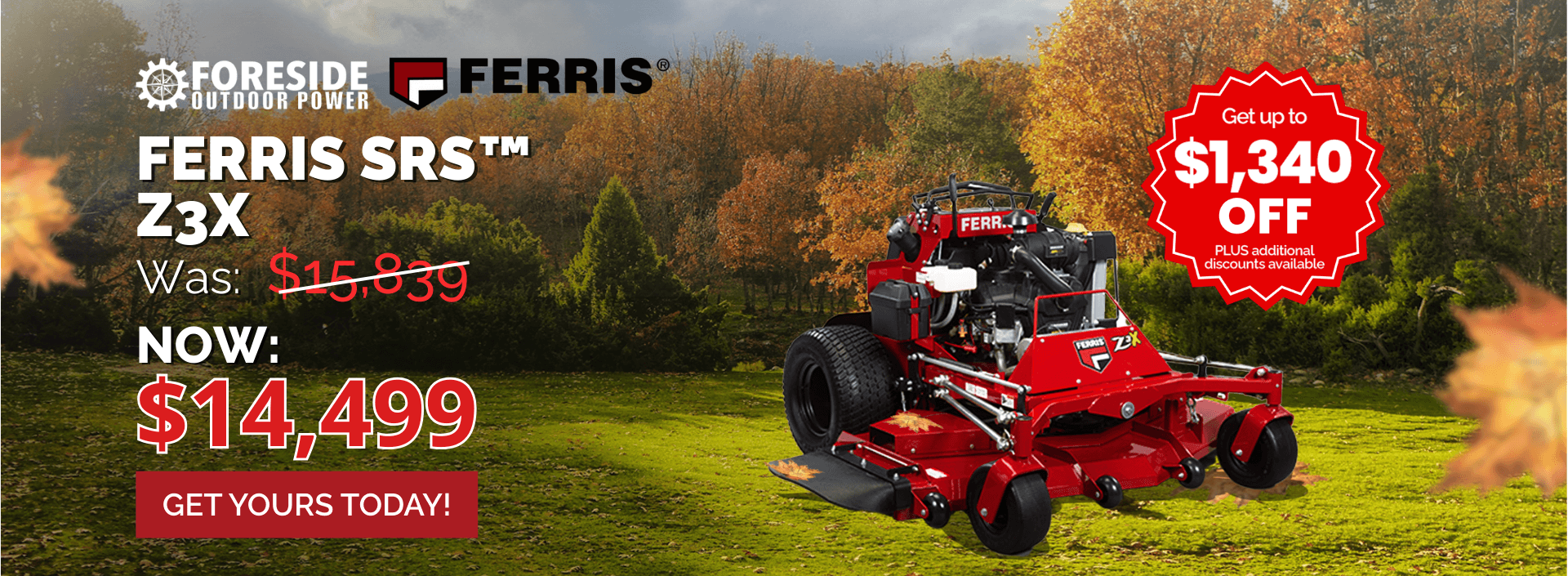 Ferris SRS Z3X stand-on mower fall savings event at Foreside Outdoor Power