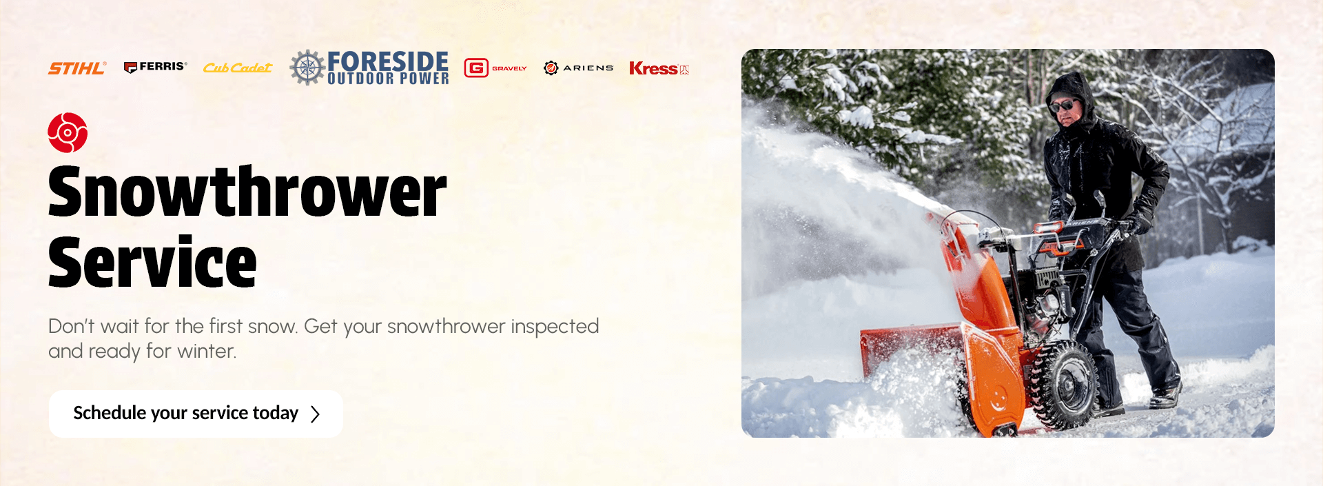 Technician using a snowthrower after professional servicing at Foreside Outdoor Power.