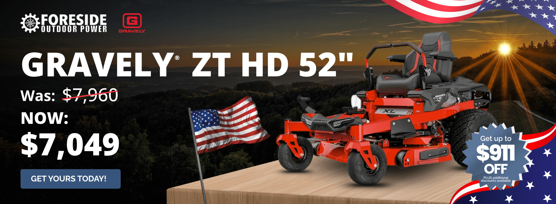 Gravely ZT HD 52-inch zero-turn mower on sale at Foreside Outdoor Power for $7,049 with discount savings